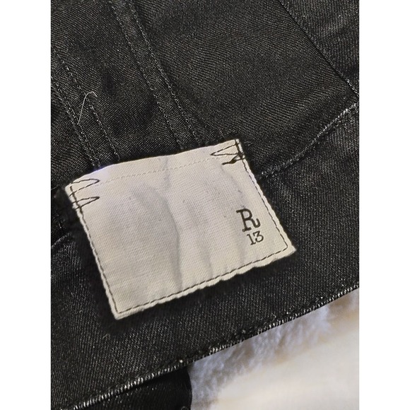 R13 Distressed Denim Jean Trucker Designer Jacket Black Made In Italy Men's Sz S - Picture 8 of 12